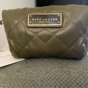 Marc Jacobs Quilted Olive Green Cosmetic Pouch with Gold Plaque